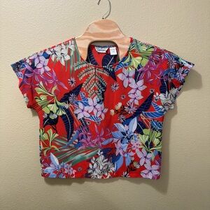 Women’s Medium Vintage New Direction Red Multicolor Floral Hawaiian Print Blouse